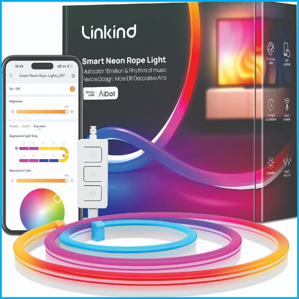 Linkind Neon Rope Light 10FT RGBIC LED Strip Music Sync Smart Light